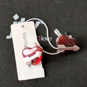 JTV Sterling Silver Genuine Red Carnelian Heart And Arrow Earrings